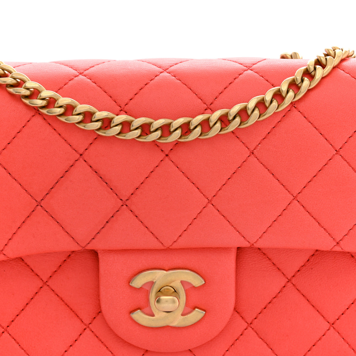 Chanel Lambskin Quilted Mini Rectangular Sweet Camellia Flap Coral 8 of 11