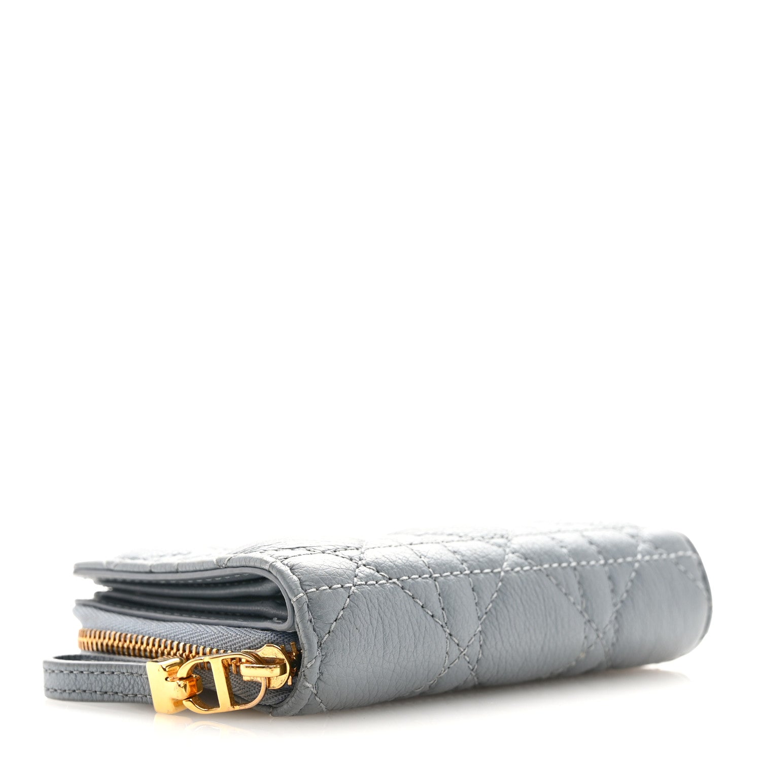 Christian Dior Grained Calfskin Supple Cannage Caro Scarlet Zipped Wallet Cloud Blue 4 of 11