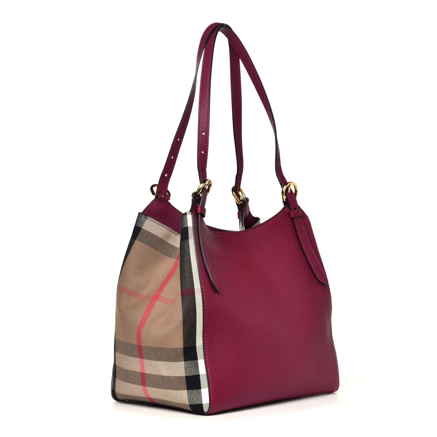 Burberry Grainy Calfskin House Check Small Canterbury Tote Berry Pink 2 of 5