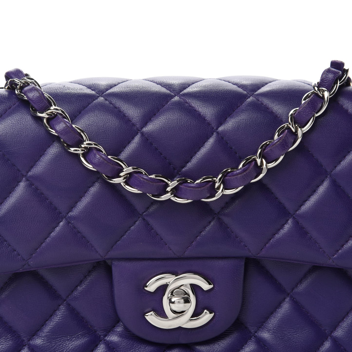 Lambskin Quilted Mini Rectangular Flap Purple