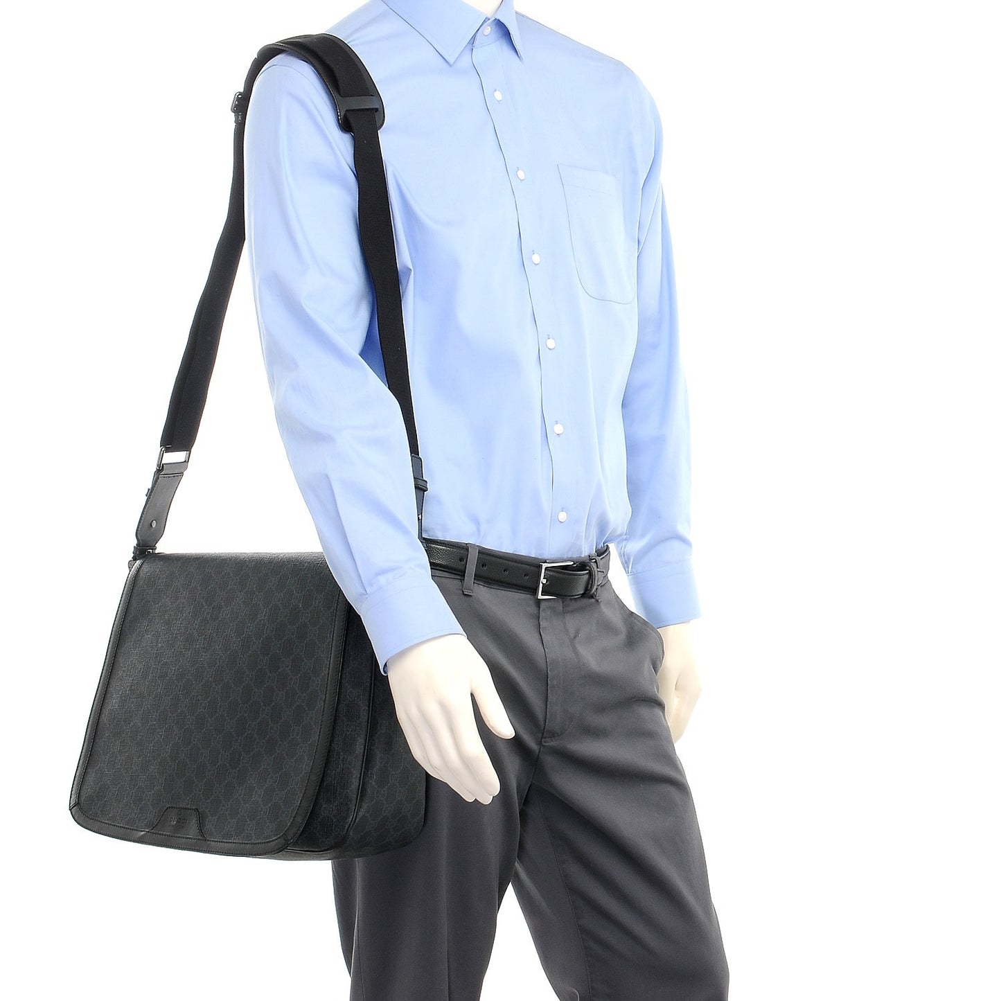 GG Supreme Monogram Flap Messenger Bag Black Grey