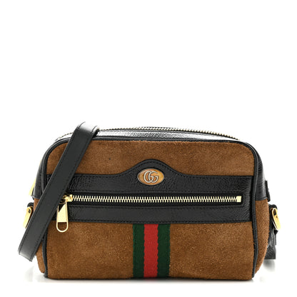 Gucci Suede Patent Web Mini Ophidia Shoulder Bag Nocciola Black 1 of 12