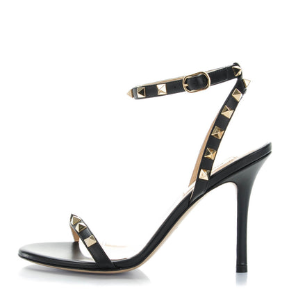 Valentino Garavani Nappa Rockstud Ankle Strap 100mm Sandals 36.5 Black 1 of 7