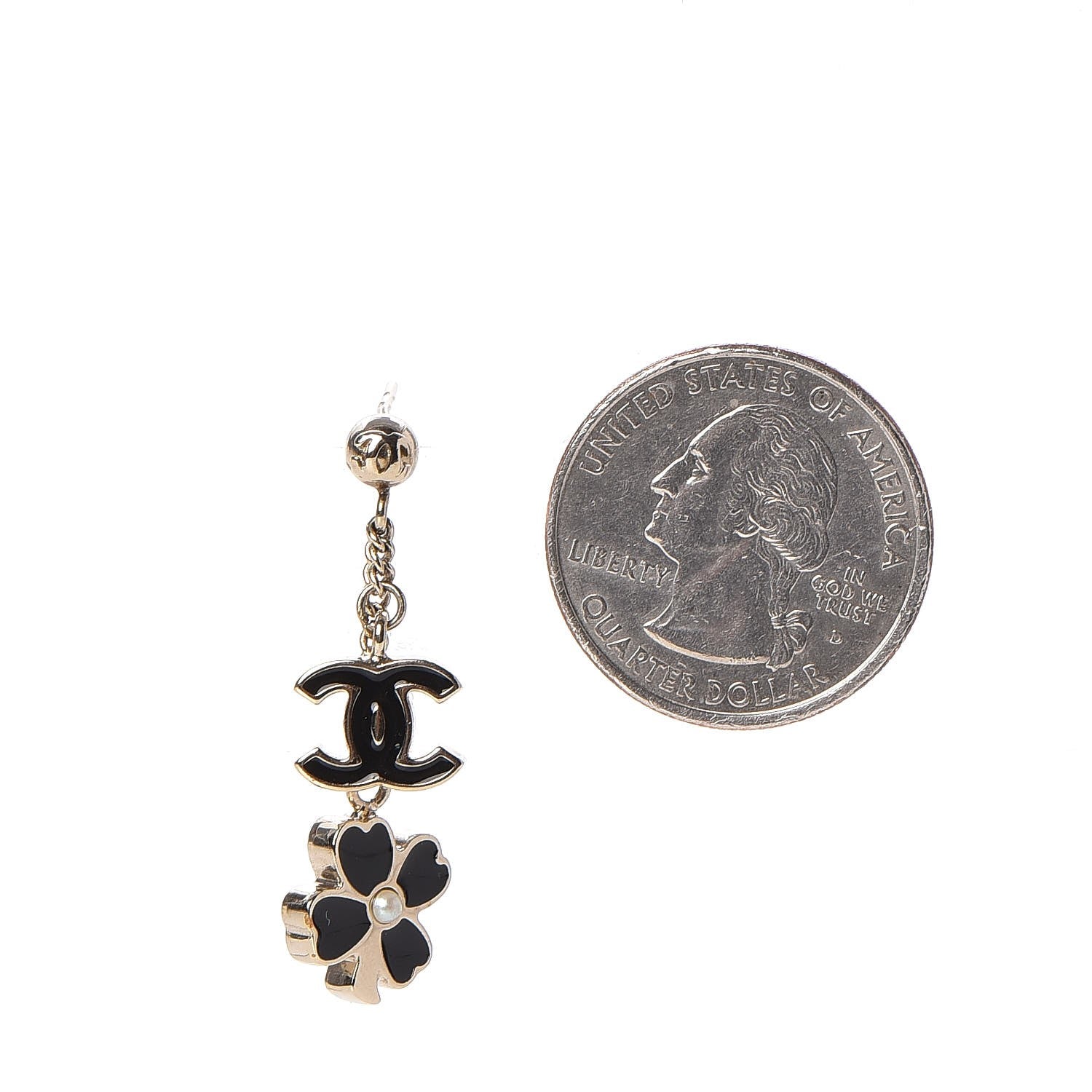 Chanel Enamel CC Clover Drop Earrings Black Gold 2 of 10
