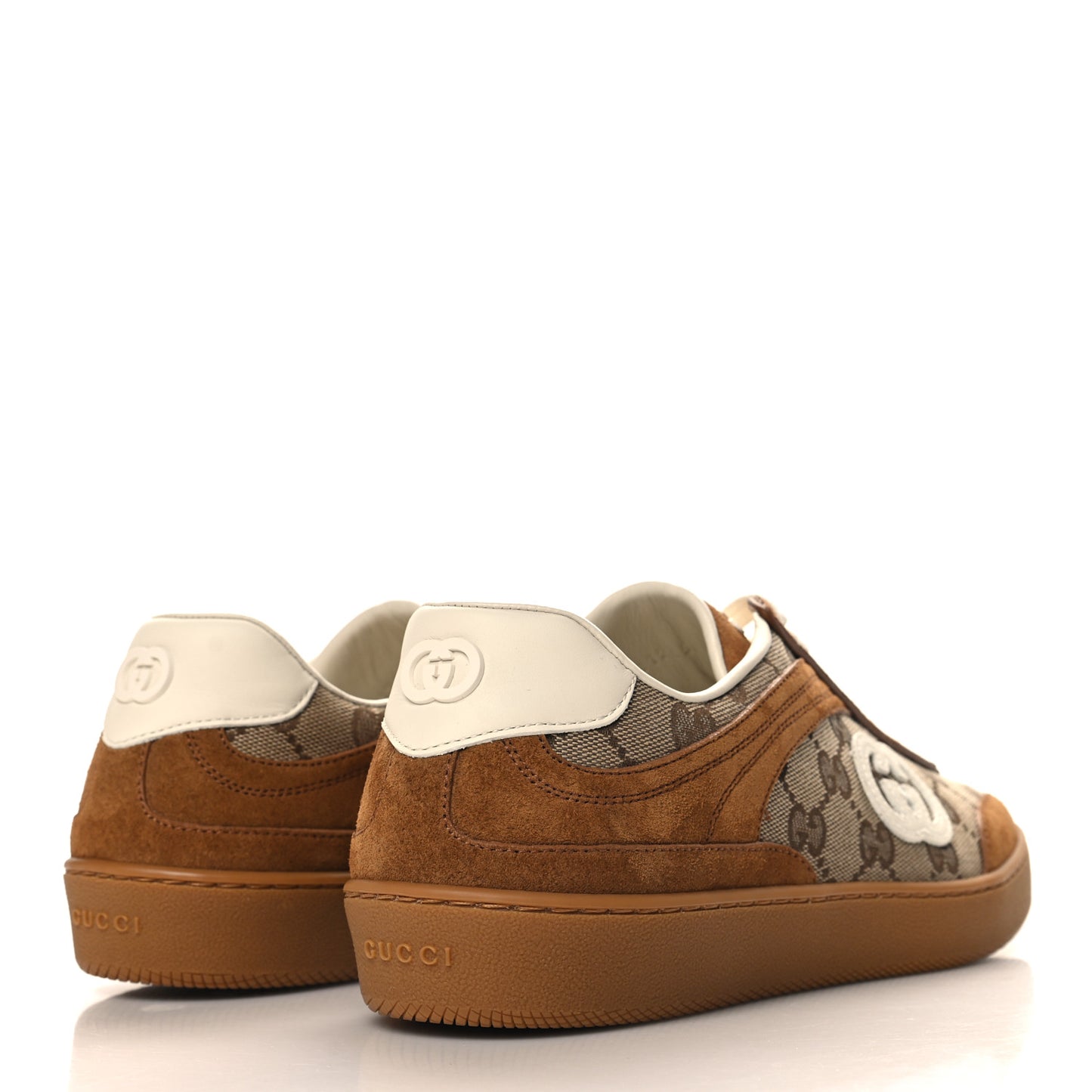Suede GG Monogram Womens G75 Sneakers 39 Beige and Dark Brown