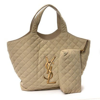 Saint Laurent Nubuck Suede Quilted Maxi Icare Shopping Tote Safari Beige 3 of 13