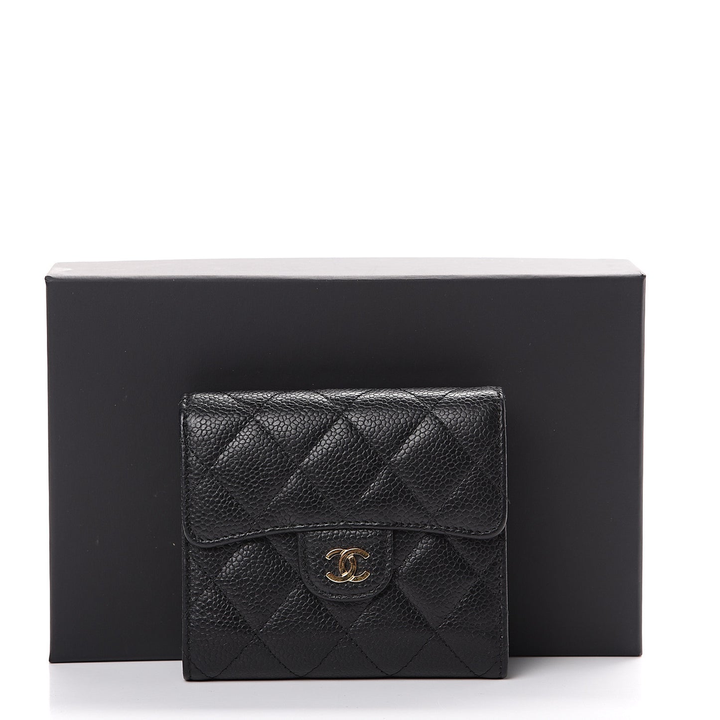 Caviar Quilted Compact Flap Wallet Black