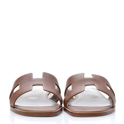 Hermes Box Calfskin Oran Sandals 37 Gold 2 of 11