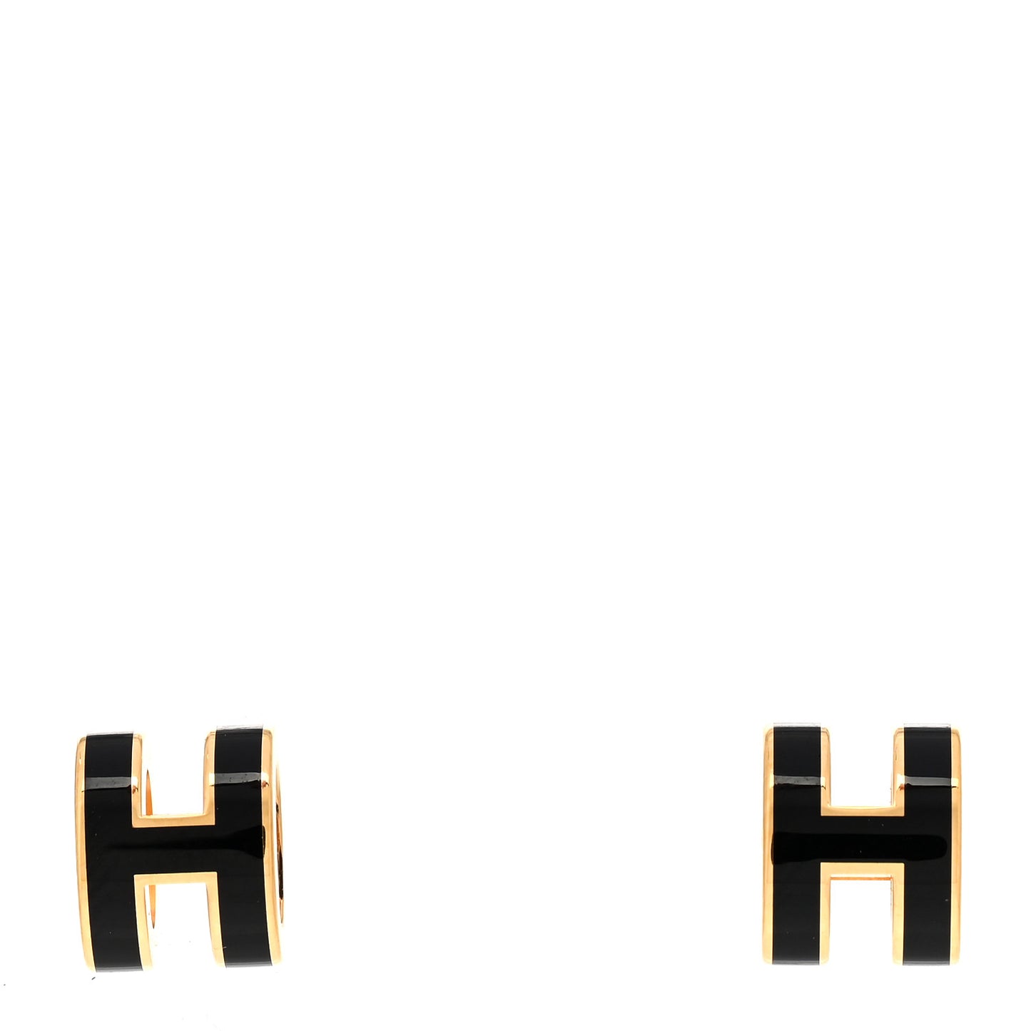 Gold Lacquered Mini Pop H Earrings Black