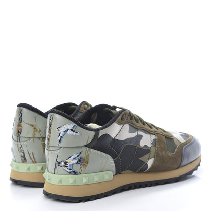 Valentino Garavani Nappa Suede Camouflage Embroidered Mens Rockrunner Sneakers 42 Khaki Multicolor 4 of 9