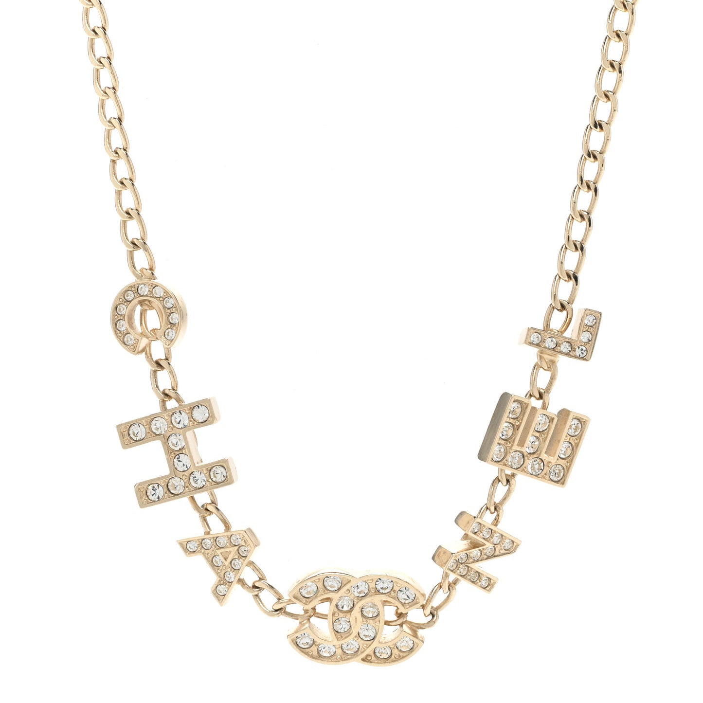 Metal Crystal CC Logo Necklace Gold