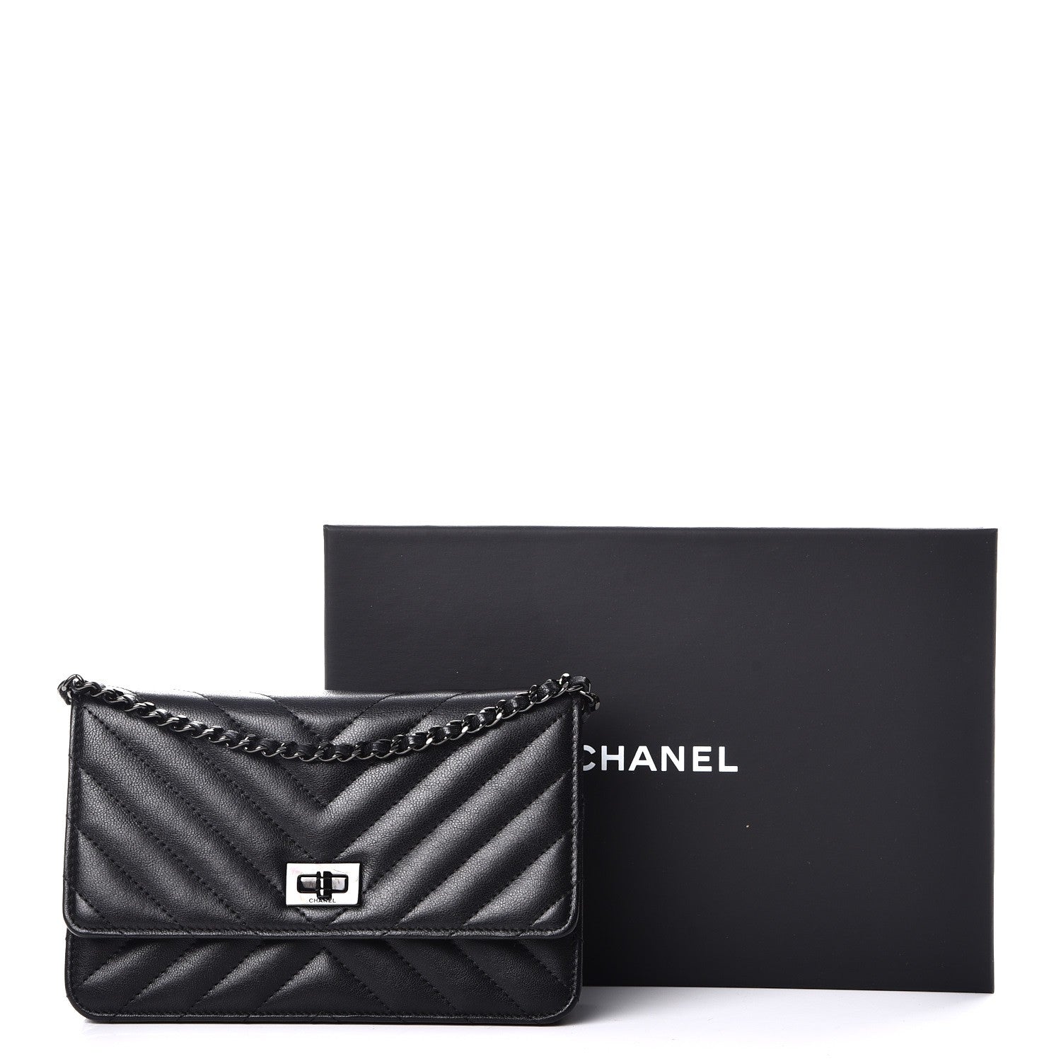 Chanel Sheepskin Chevron Reissue Wallet On Chain WOC So Black 9 of 9
