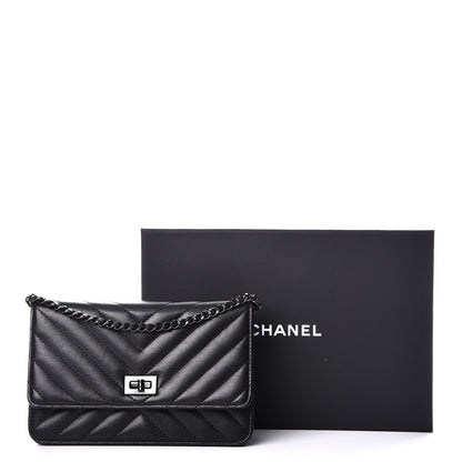 Chanel Sheepskin Chevron Reissue Wallet On Chain WOC So Black 9 of 9