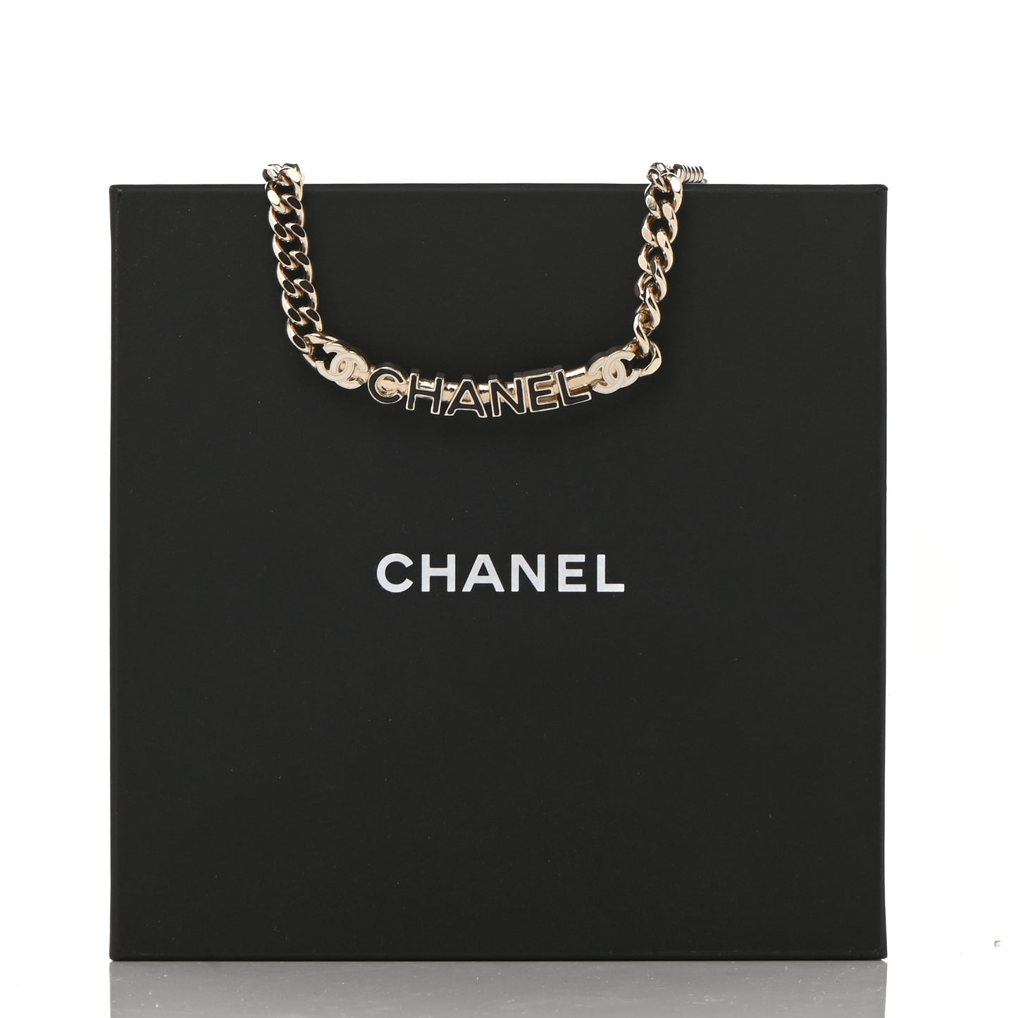 Enamel Metal Logo Choker Necklace Gold White Black