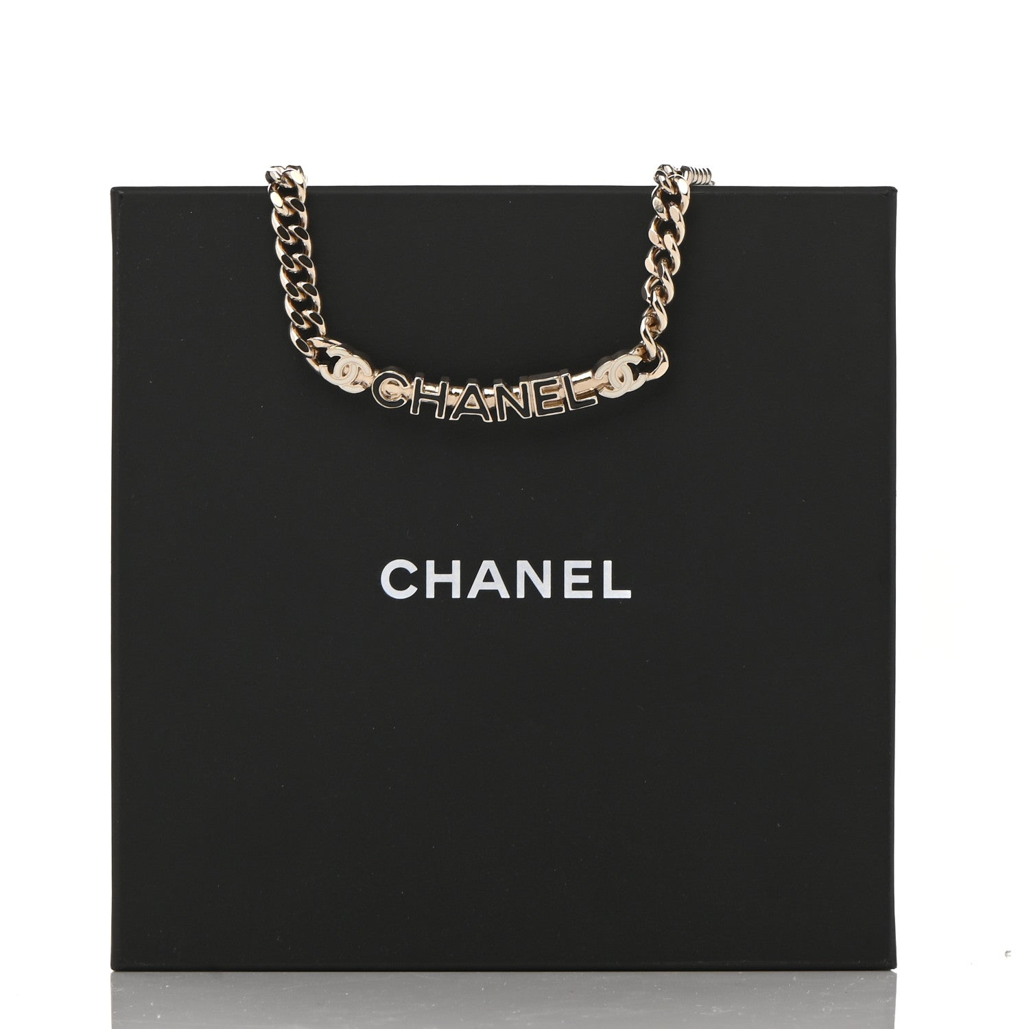Chanel Enamel Metal Logo Choker Necklace Gold White Black 6 of 6