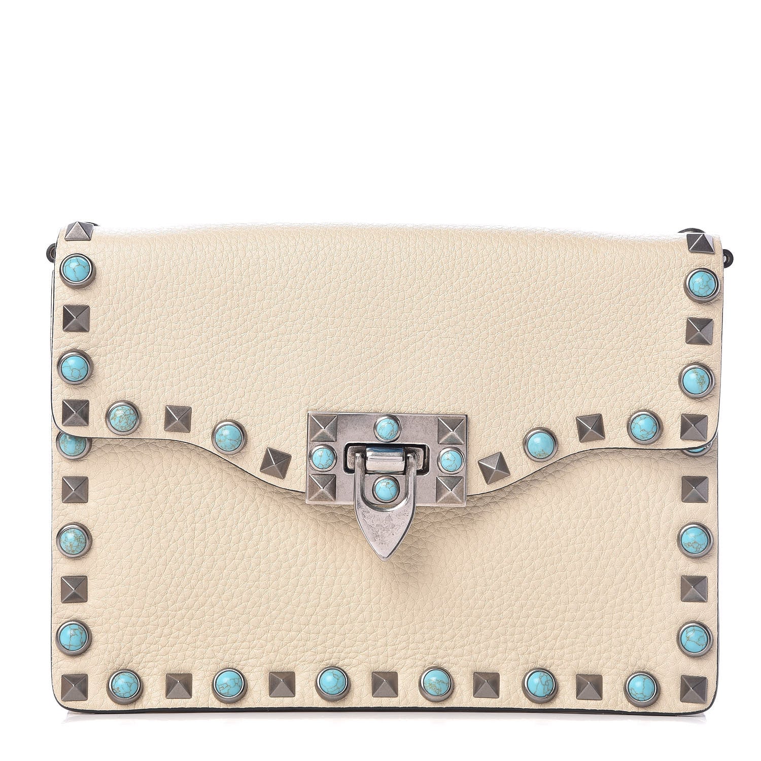 Valentino Garavani Grained Calfskin Small Rockstud Rolling Shoulder Flap Bag Light Ivory 1 of 10