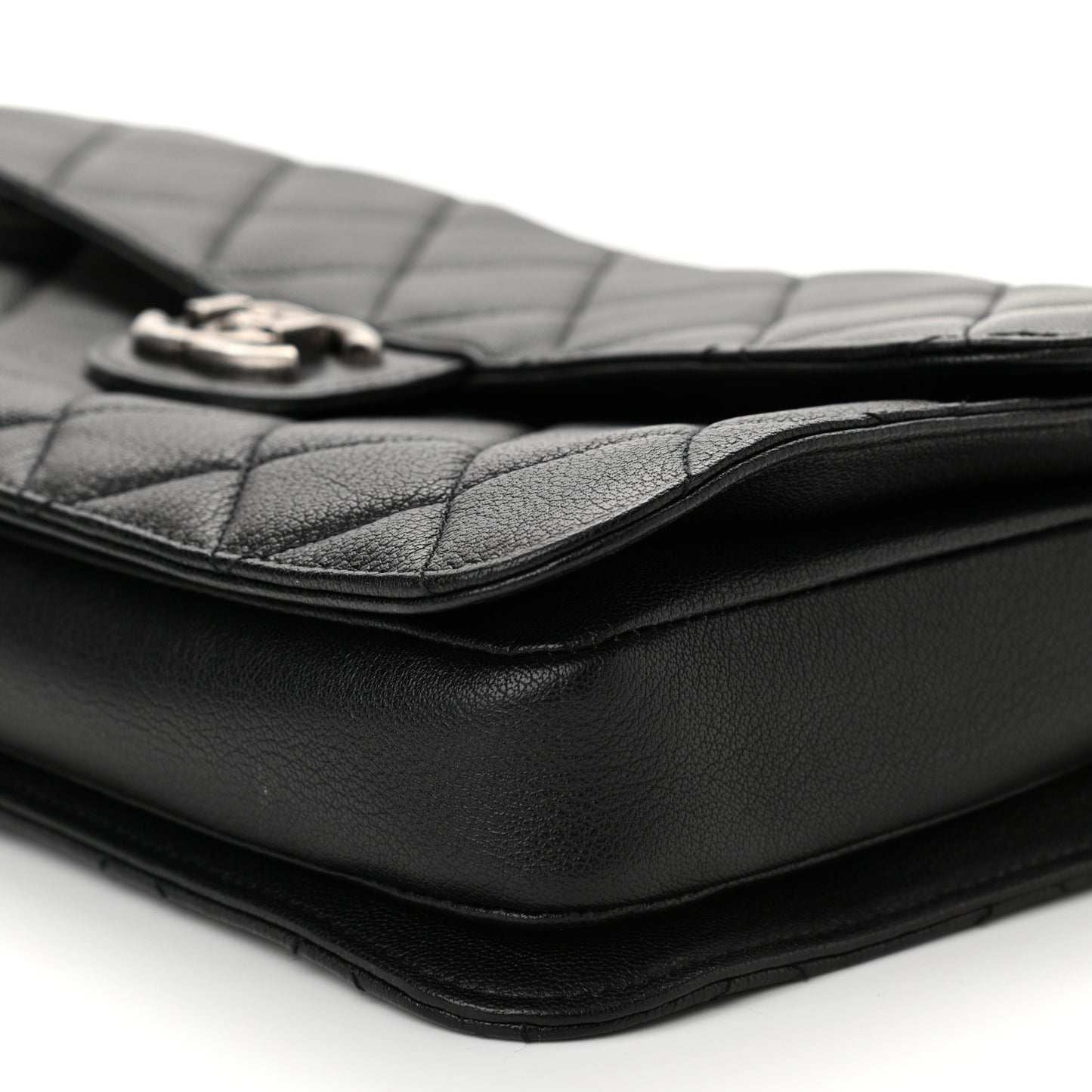 Goatskin Quilted Large Perfect Edge Flap Black