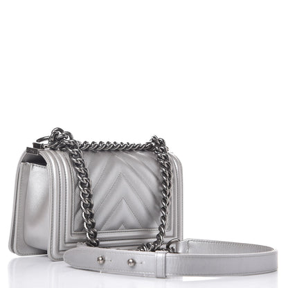Chanel Metallic Caviar Chevron Quilted Small Boy Flap Silver 3 of 7