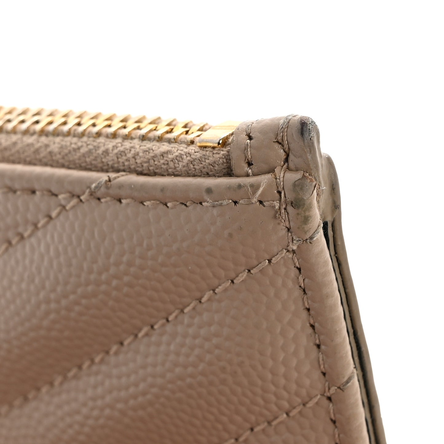 Grain De Poudre Matelasse Chevron Monogram Fragments Zippered Card Case Deep Beige