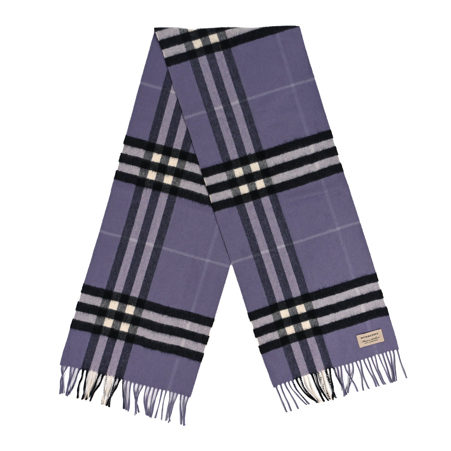 Cashmere Giant Check Icon Stripe Fringe Scarf Purple