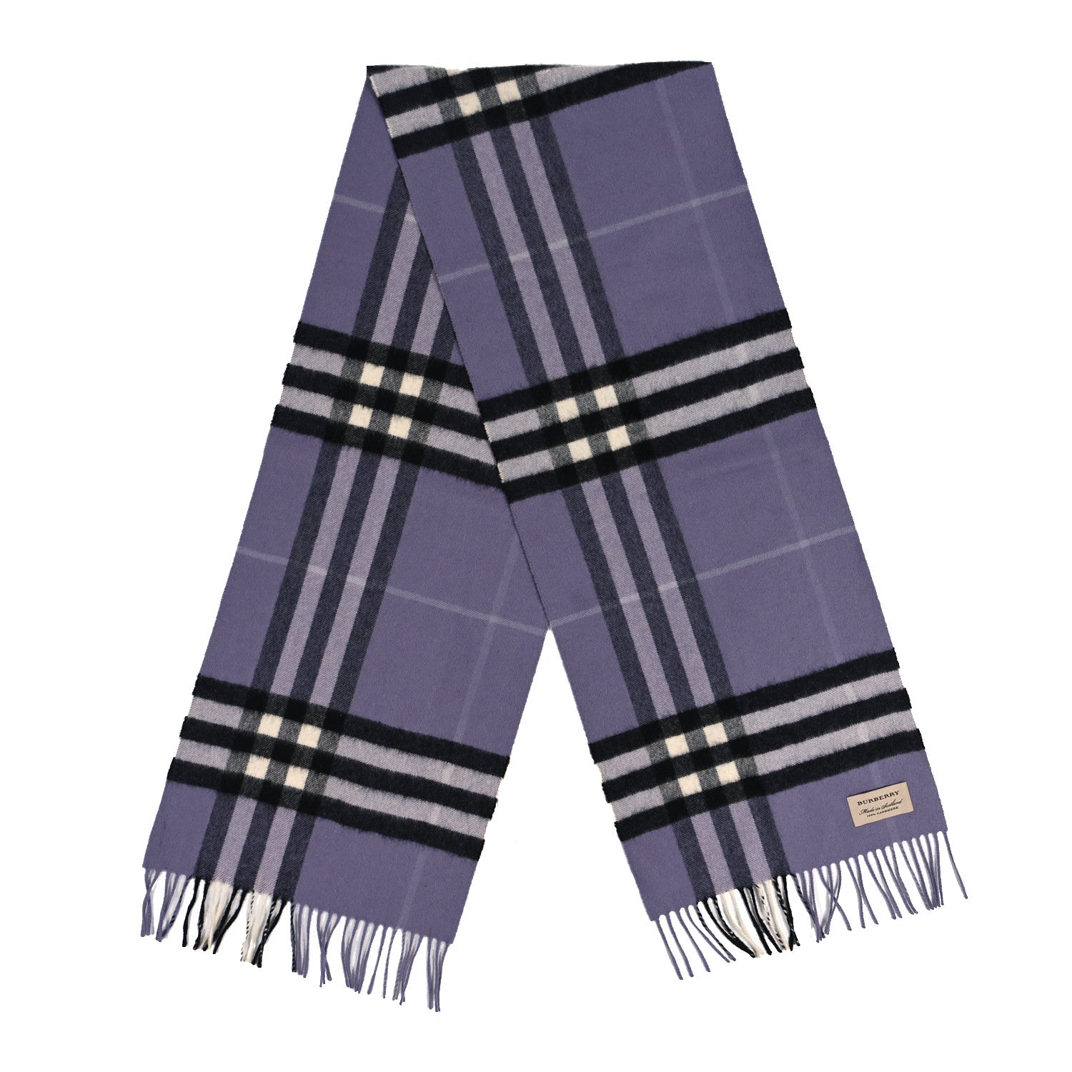 Burberry Cashmere Giant Check Icon Stripe Fringe Scarf Purple 2 of 3