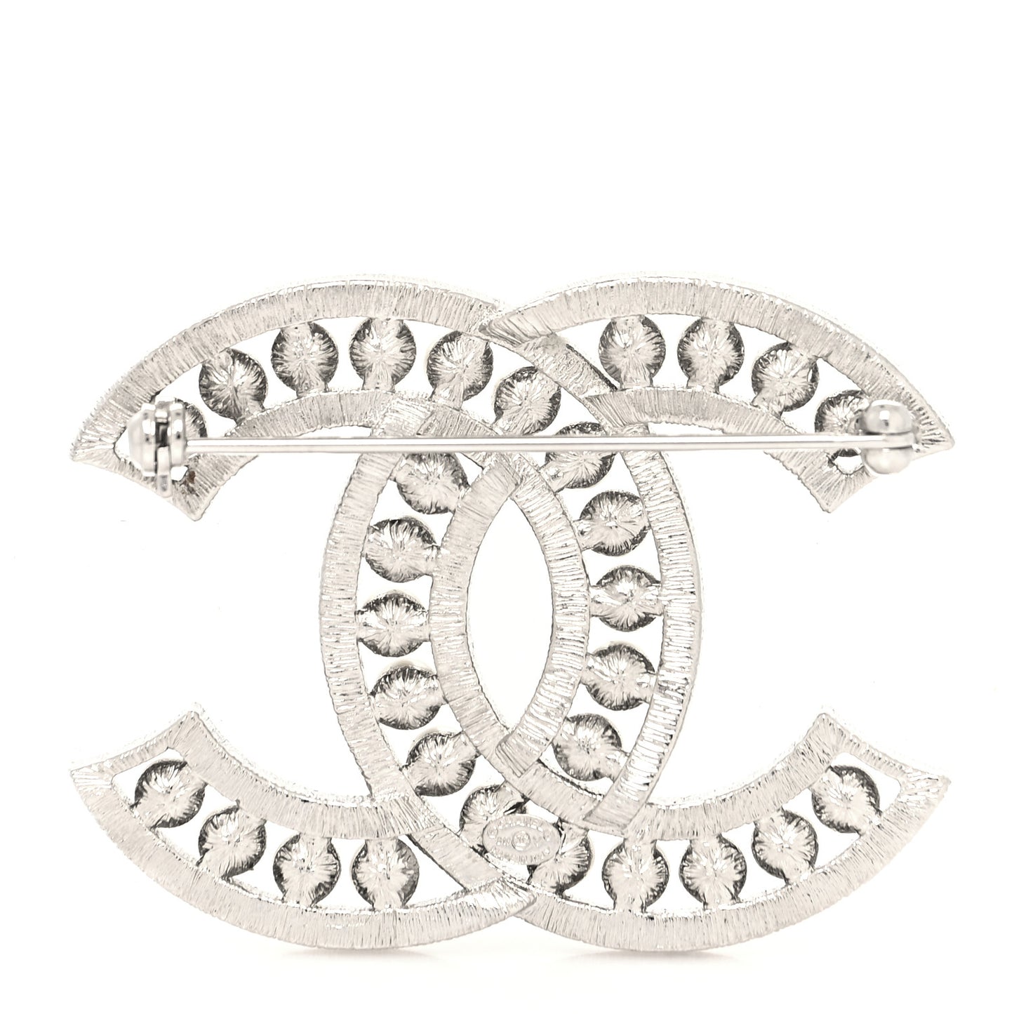 Pearl Crystal CC Brooch Silver