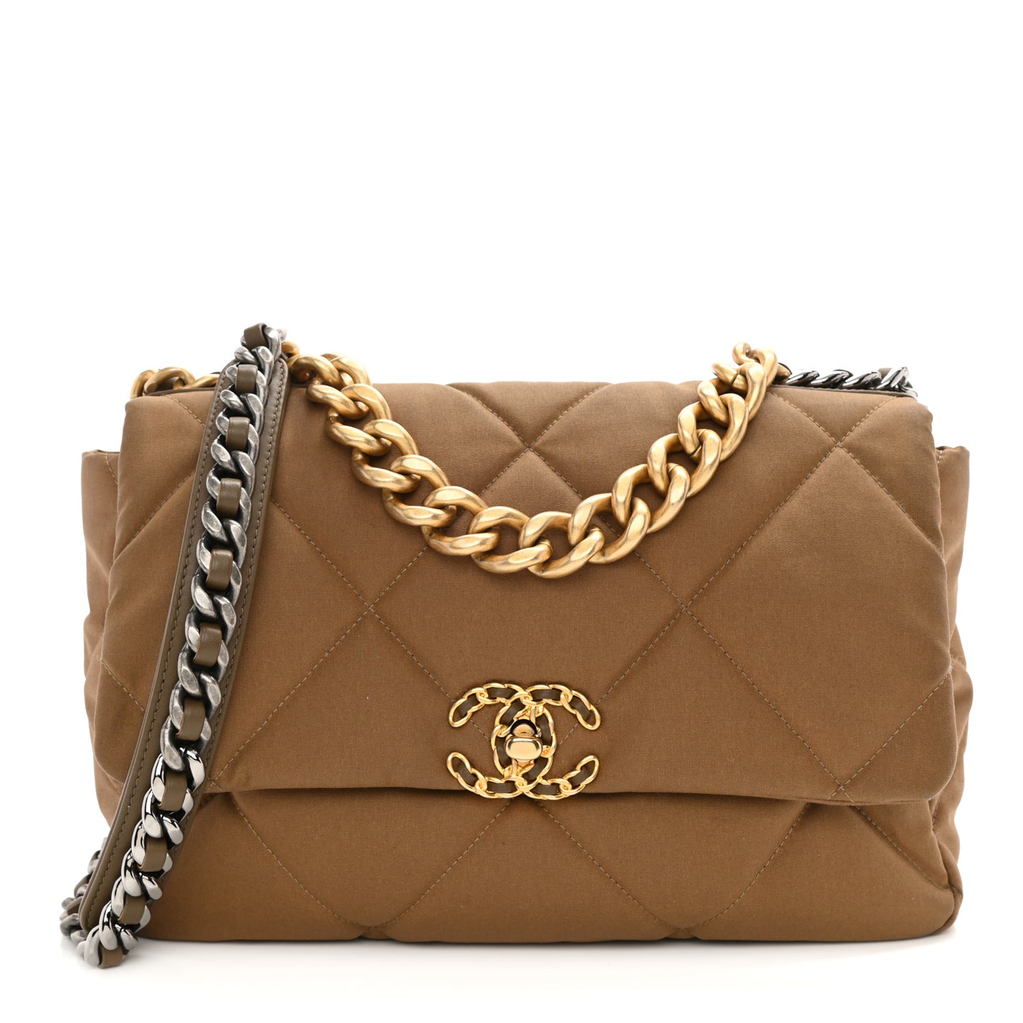Canvas Quilted Large Chanel 19 Flap Bronze