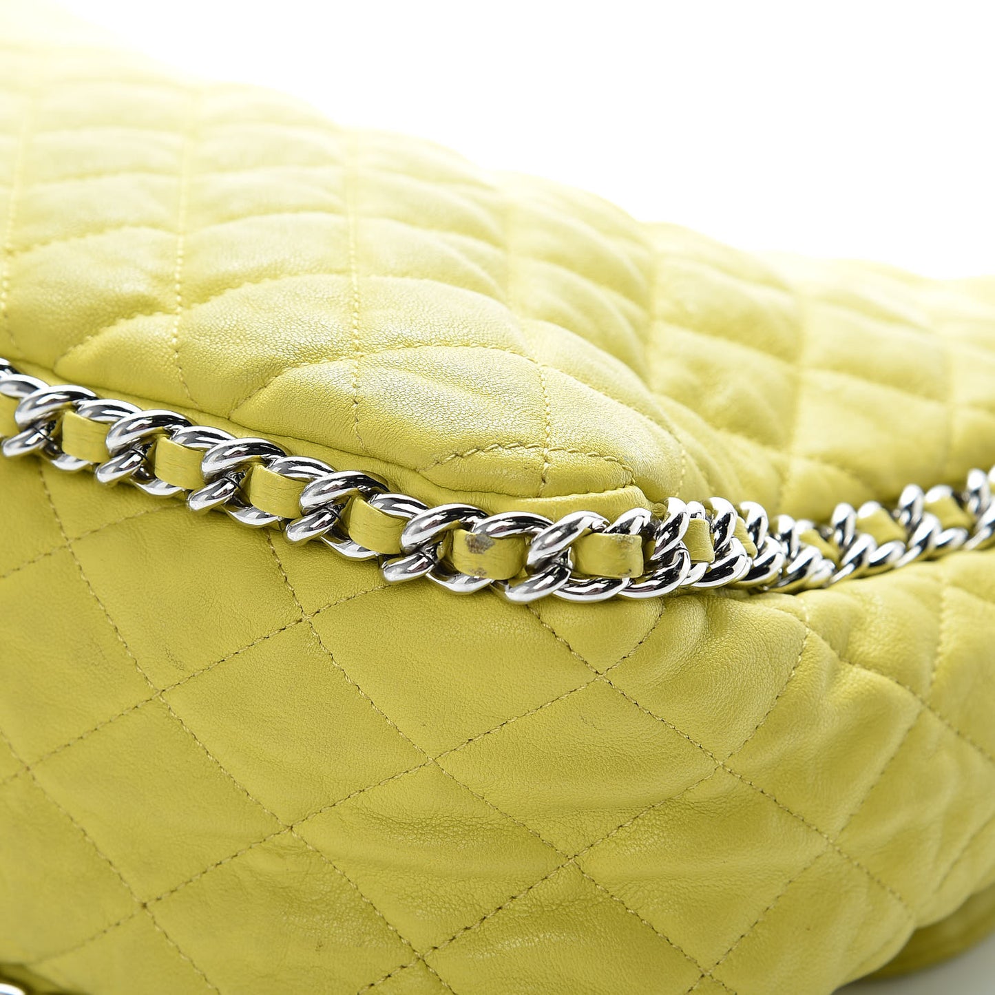 Washed Lambskin Quilted Maxi Chain Around Flap Yellow