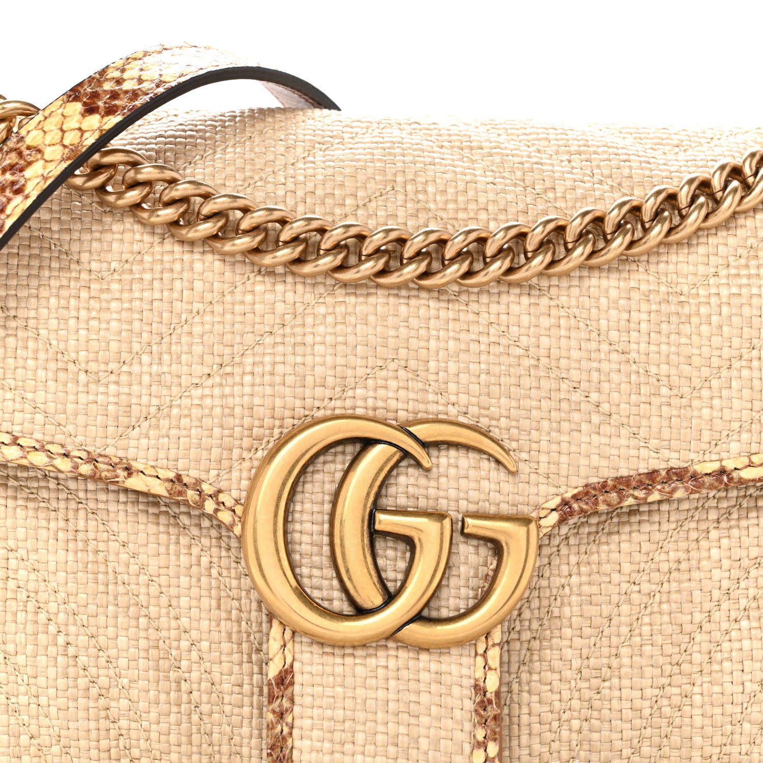 Gucci Raffia Elaphe Matelasse Small GG Marmont Shoulder Bag Natural Cream Brown 8 of 14