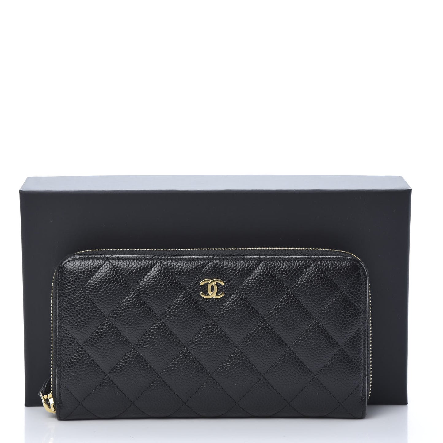 Caviar Quilted Large Gusset Zip Around Wallet Black