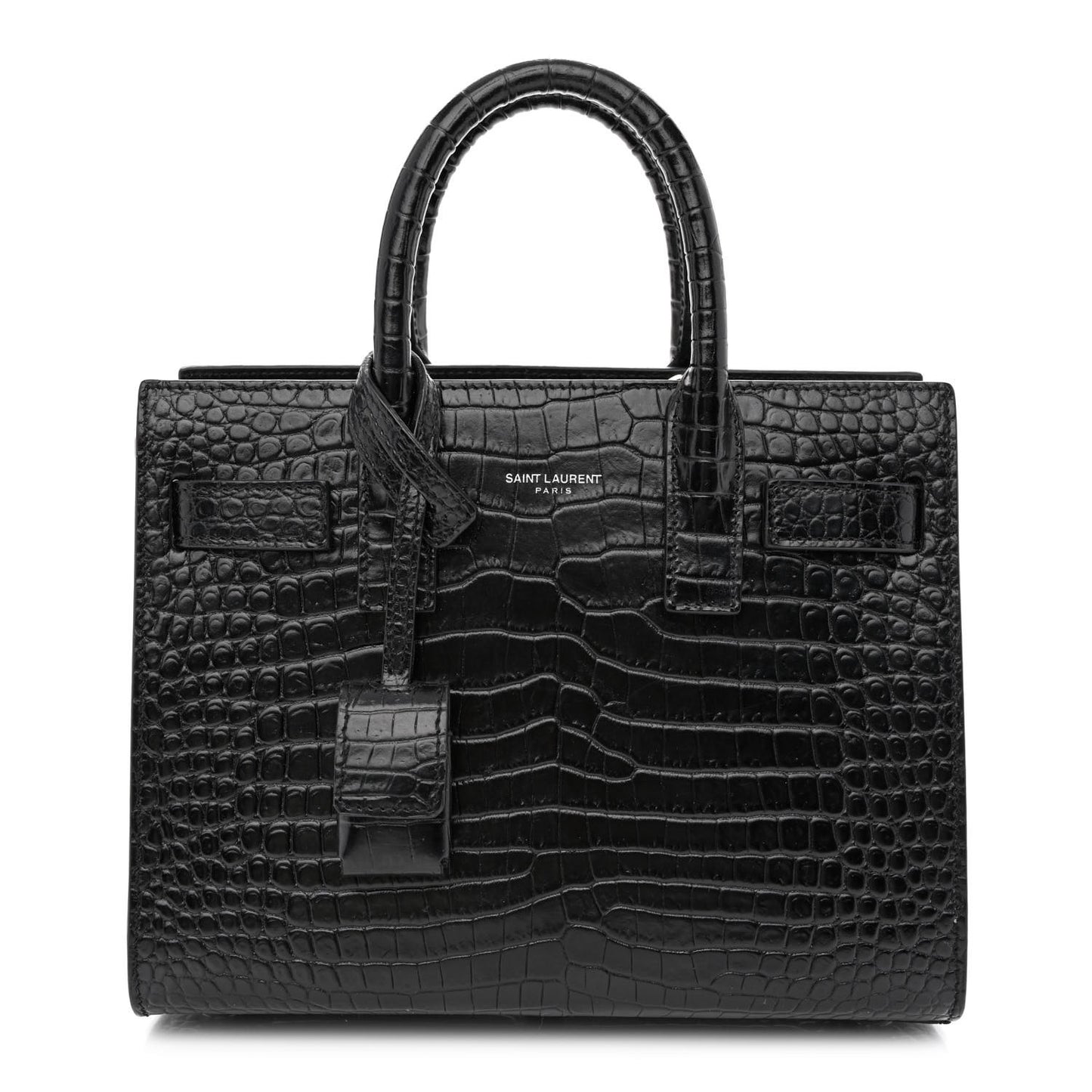 Calfskin Crocodile Embossed Nano Sac De Jour Black