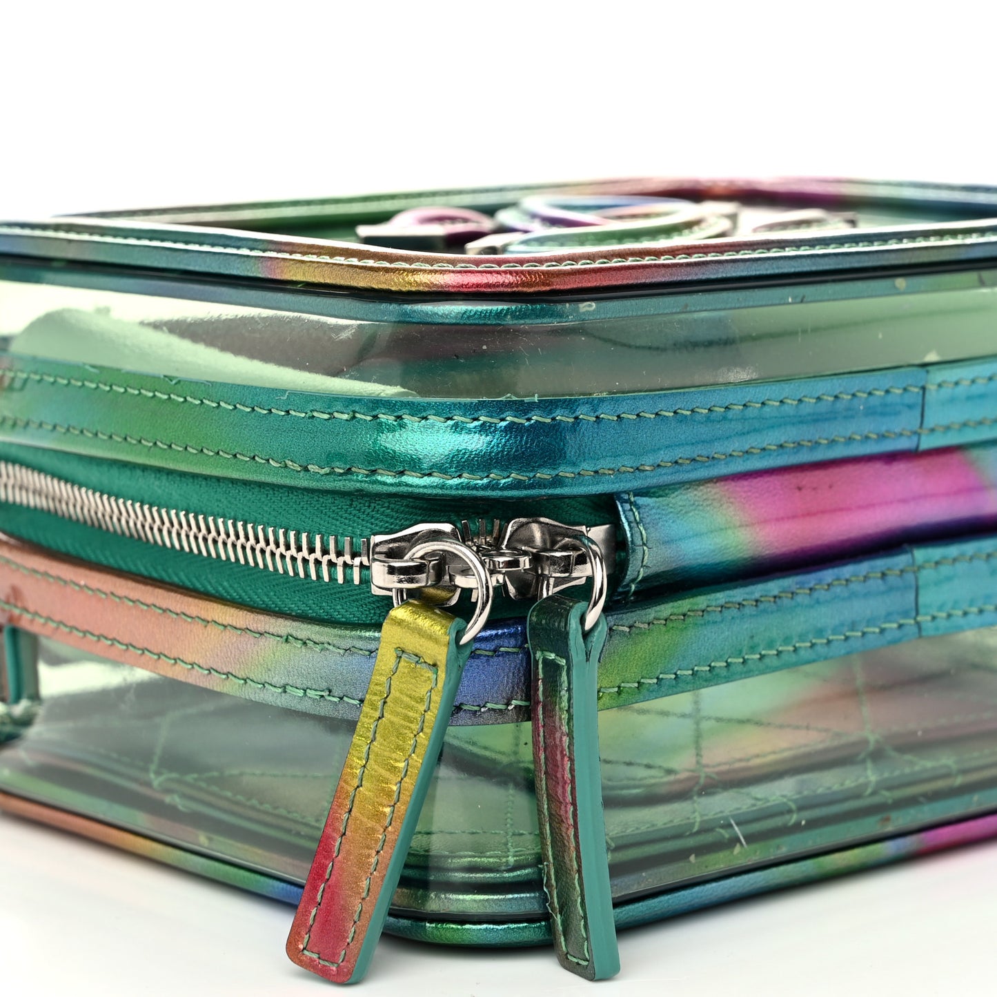 PVC Patent Calfskin Patent Lambskin Small CC Vanity Case Green