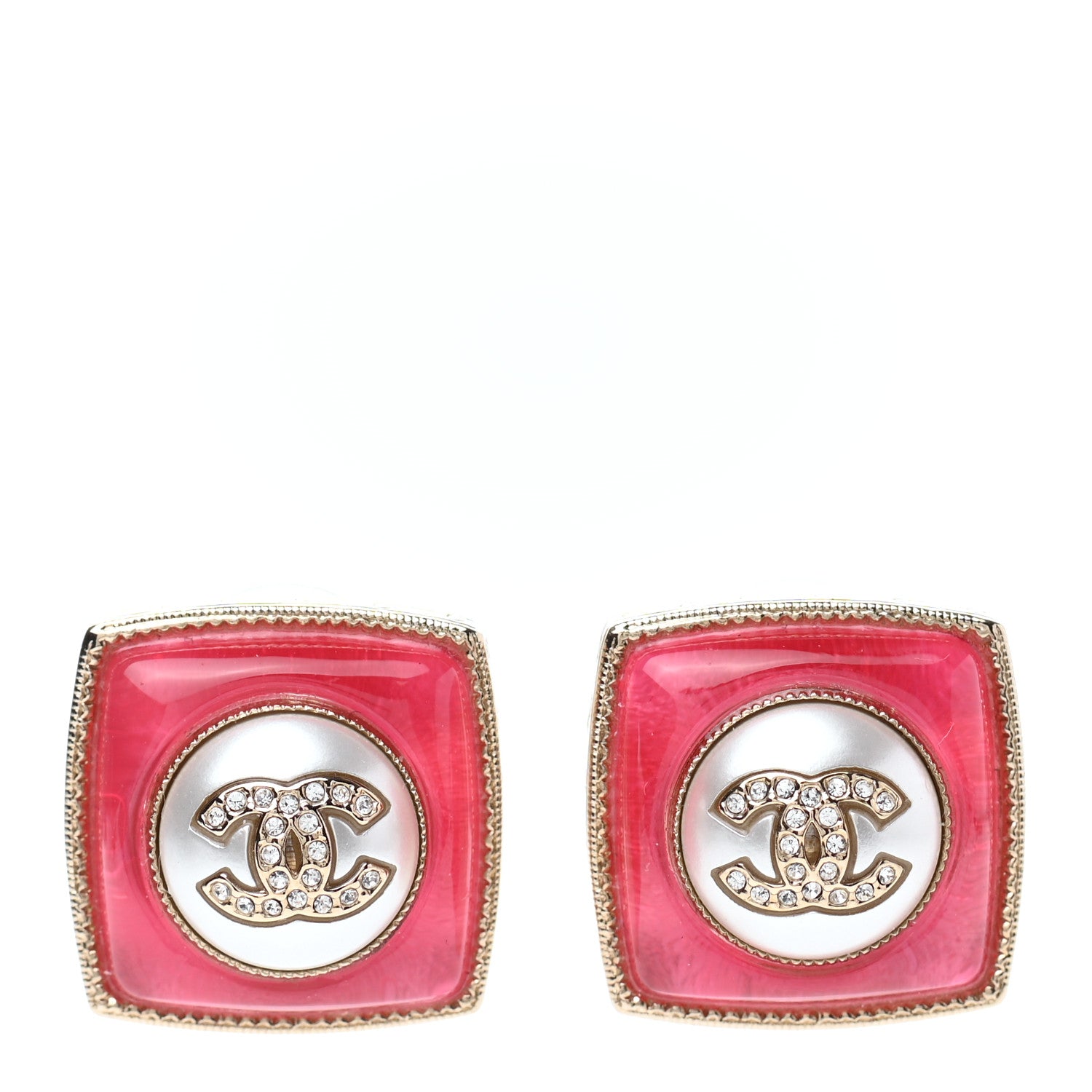 Chanel Metal Glass Pearl Strass CC Earrings Pink Gold 1 of 4
