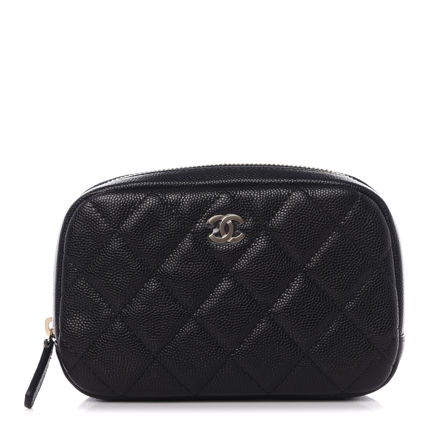 Caviar Quilted Small Curvy Pouch Cosmetic Case Black