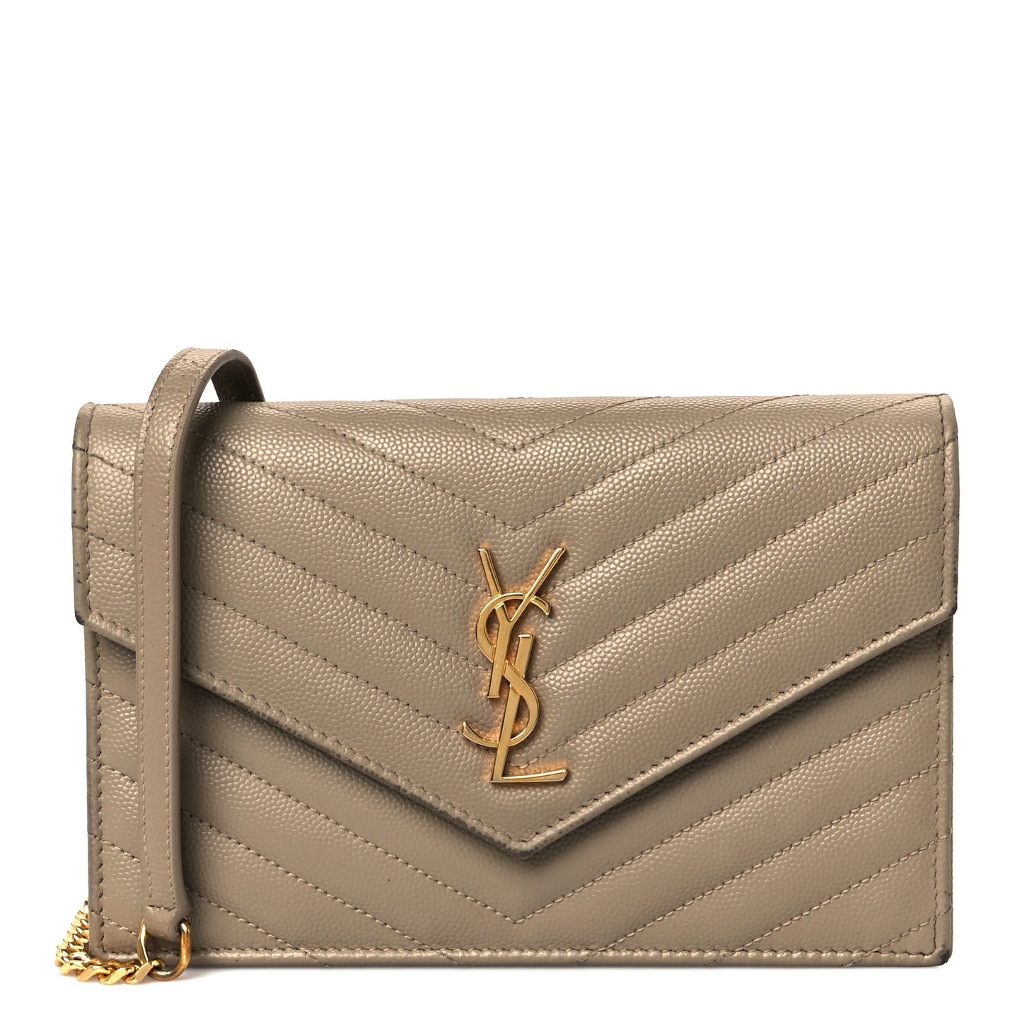 Grain De Poudre Matelasse Chevron Monogram Envelope Chain Wallet Dark Beige