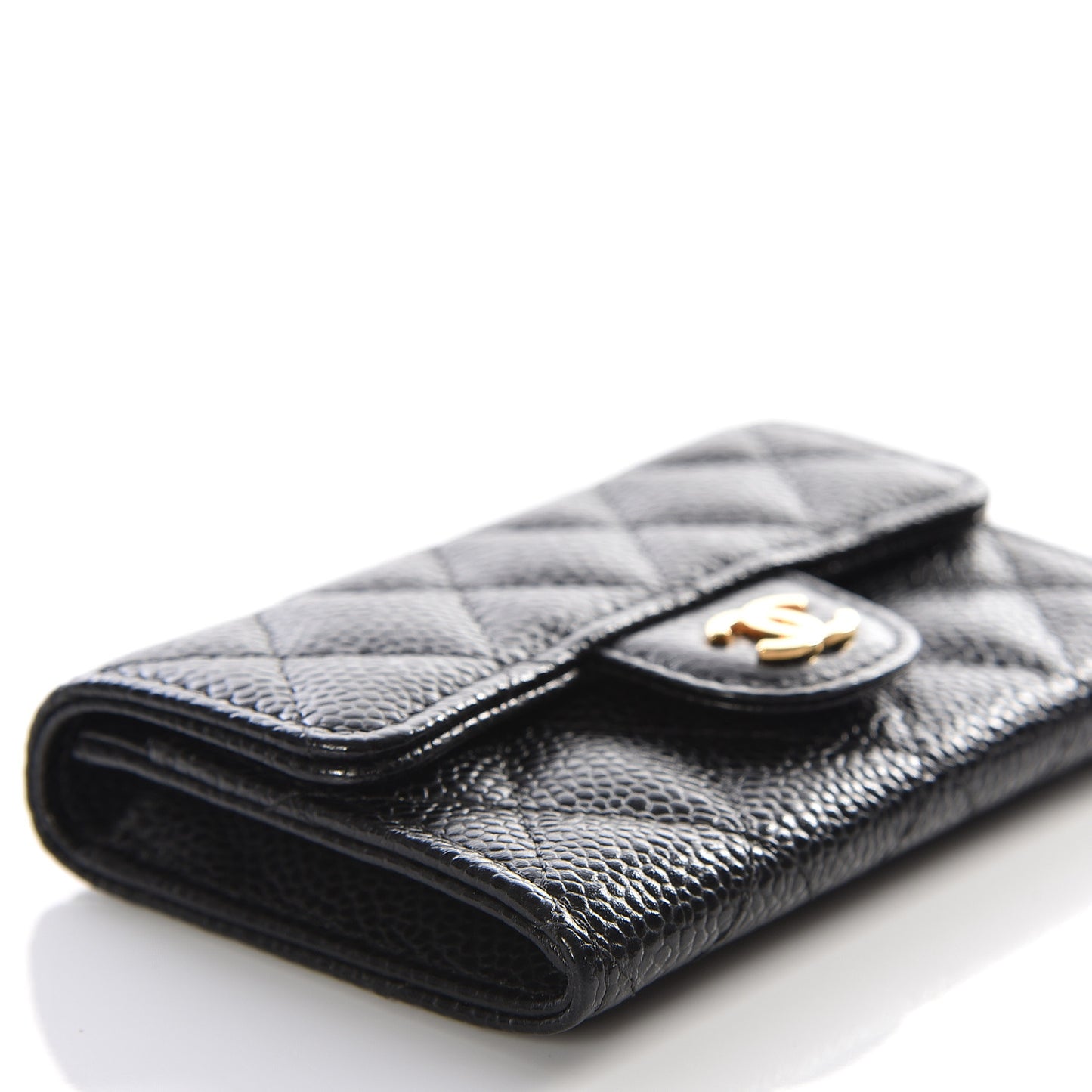 Caviar Quilted Flap Card Holder Black