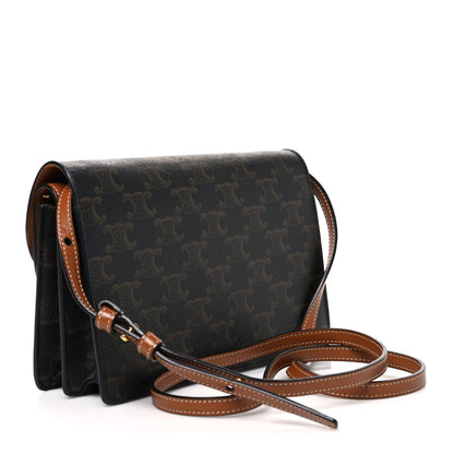 Celine Triomphe Canvas Lambskin Wallet On Strap Tan Tan 3 of 11