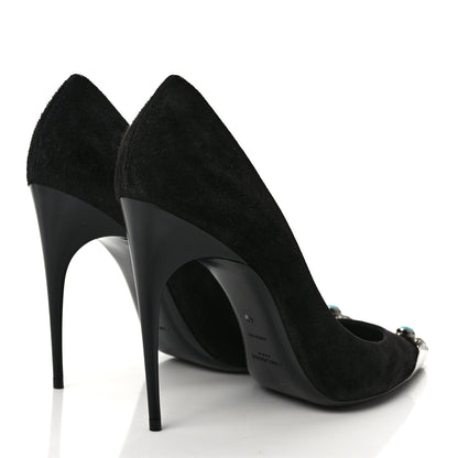 Saint Laurent Suede Metal Tip Zoe 105 Pumps 38.5 Black 4 of 8