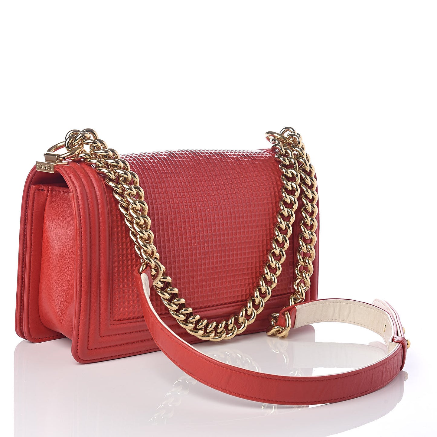 Lambskin Embossed Medium Boy Cube Flap Red