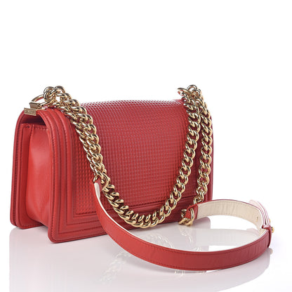 Chanel Lambskin Embossed Medium Boy Cube Flap Red 3 of 9