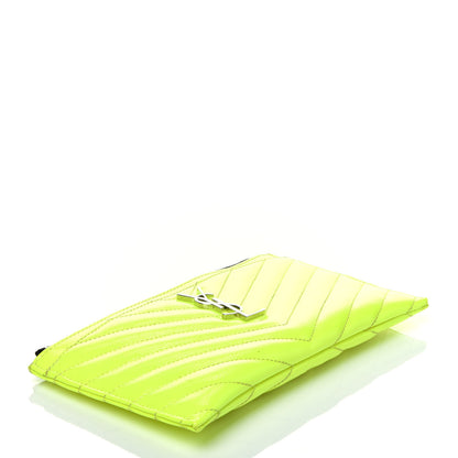 Saint Laurent Patent Grain De Poudre Matelasse Chevron Monogram Bill Pouch Neon Yellow 4 of 7