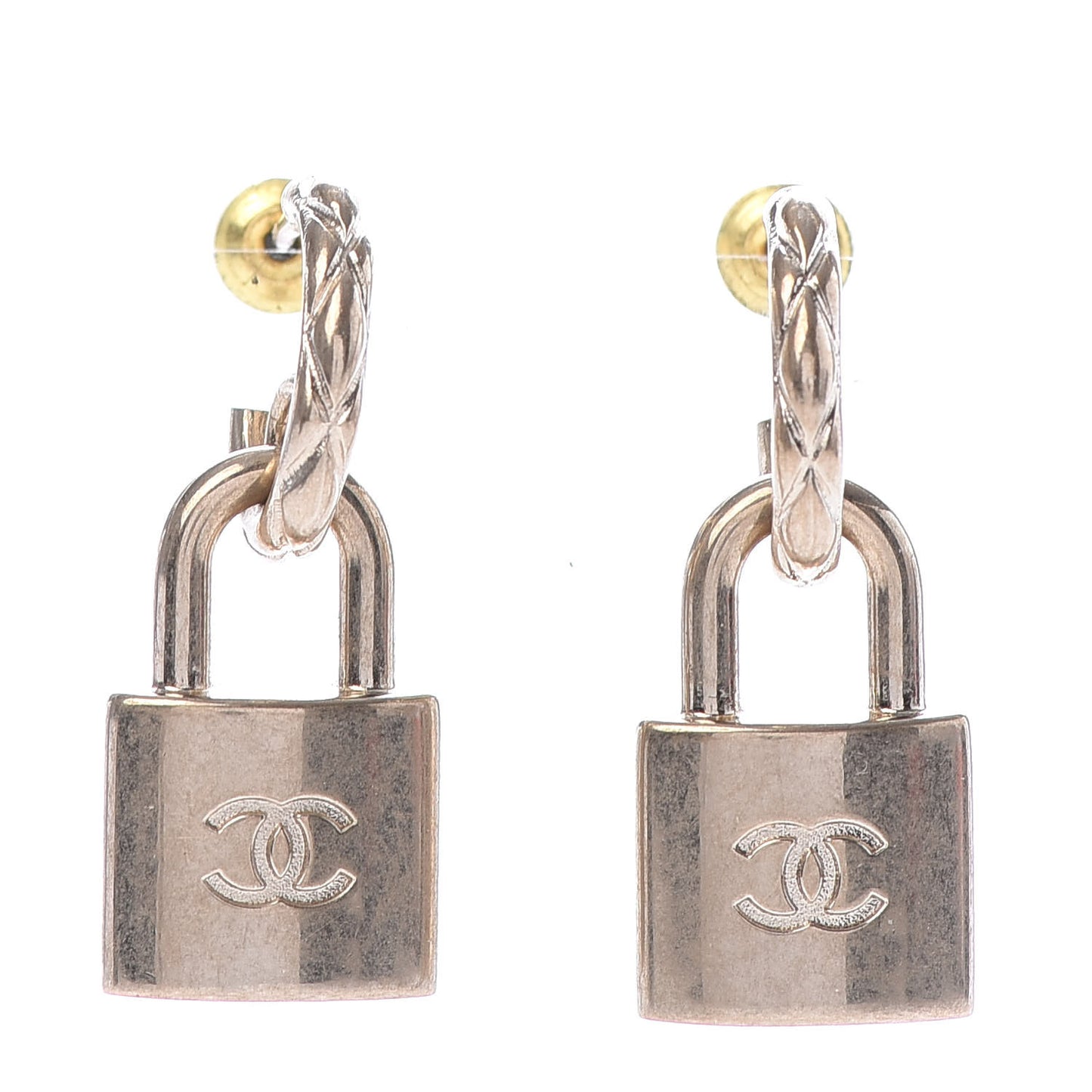 Metal Lock Drop Earrings Light Gold