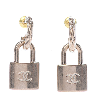 Chanel Metal Lock Drop Earrings Light Gold 1 of 5