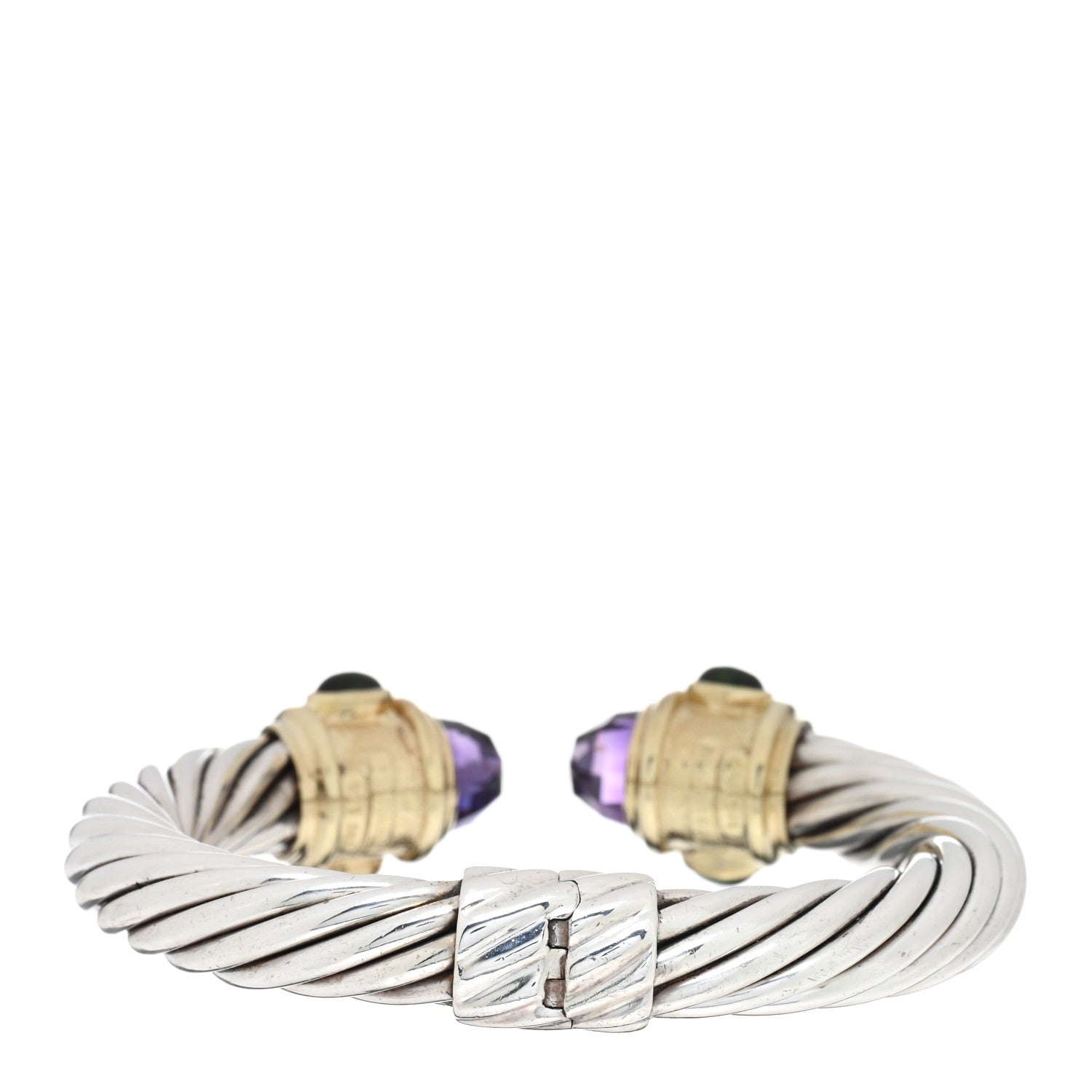 David Yurman Sterling Silver 14K Yellow Gold Amethyst Pink Green Tourmaline 10mm Cable Renaissance Bracelet 2 of 3