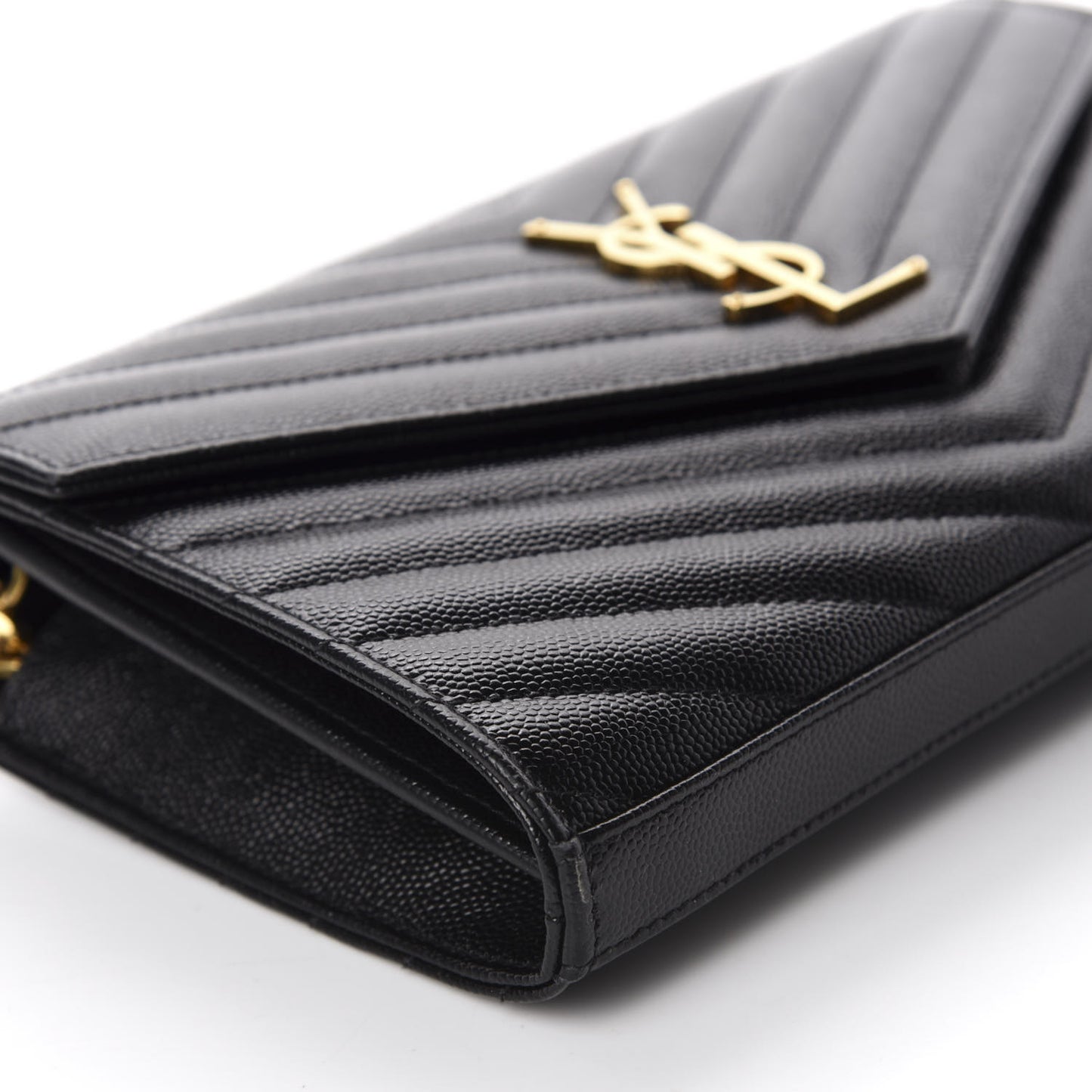 Grain De Poudre Matelasse Chevron Monogram Chain Wallet Black