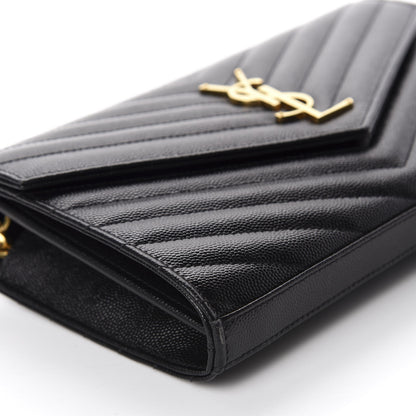 Saint Laurent Grain De Poudre Matelasse Chevron Monogram Chain Wallet Black 8 of 10