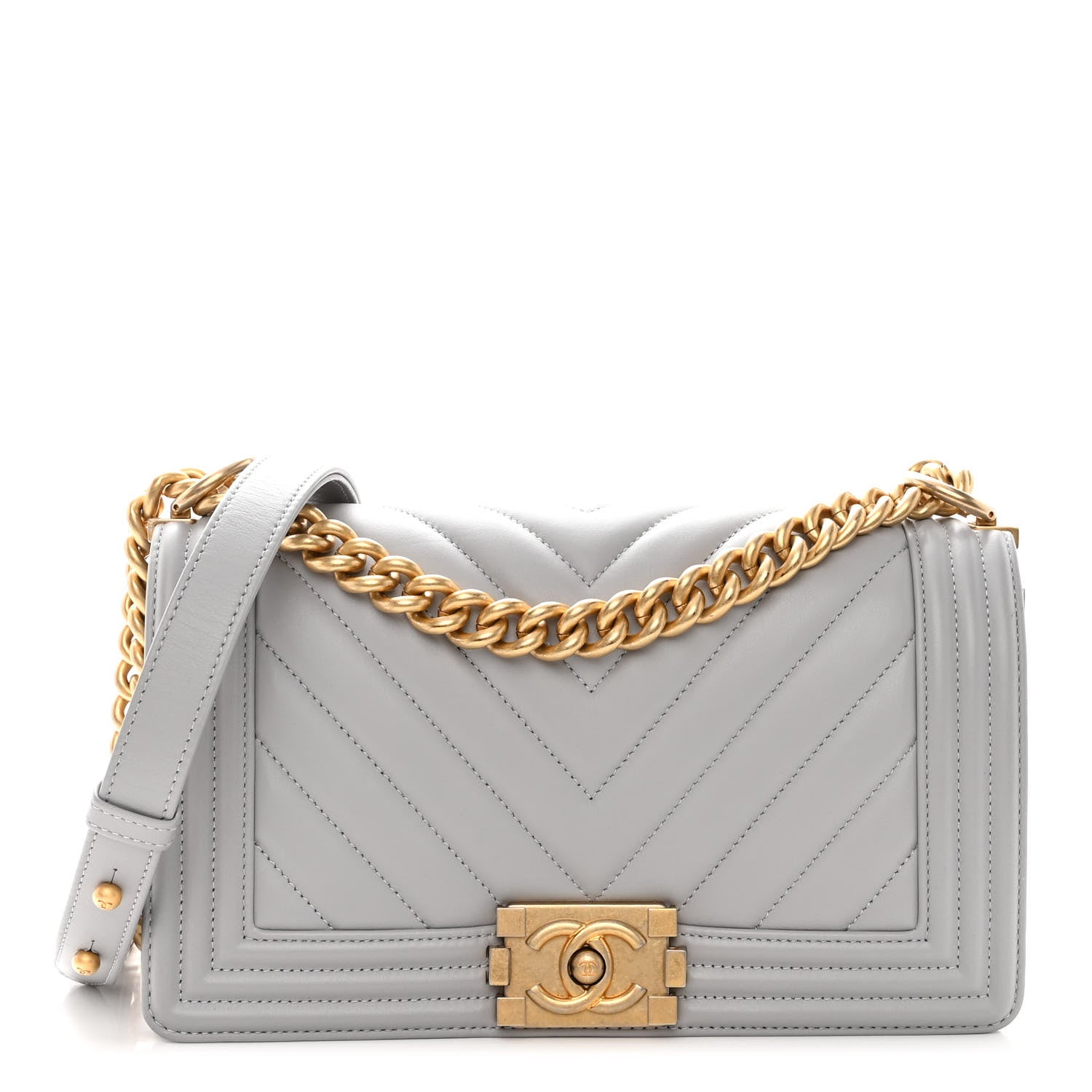 Chanel Calfskin Chevron Quilted Medium Boy Flap Grey 1 of 9