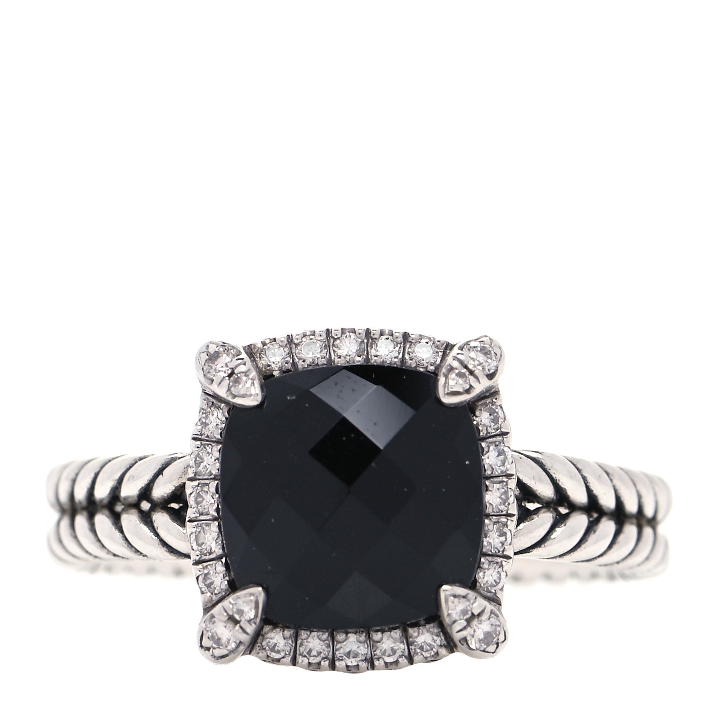 Sterling Silver Diamond Black Onyx 9mm Chatelaine Pave Bezel Ring 57 8