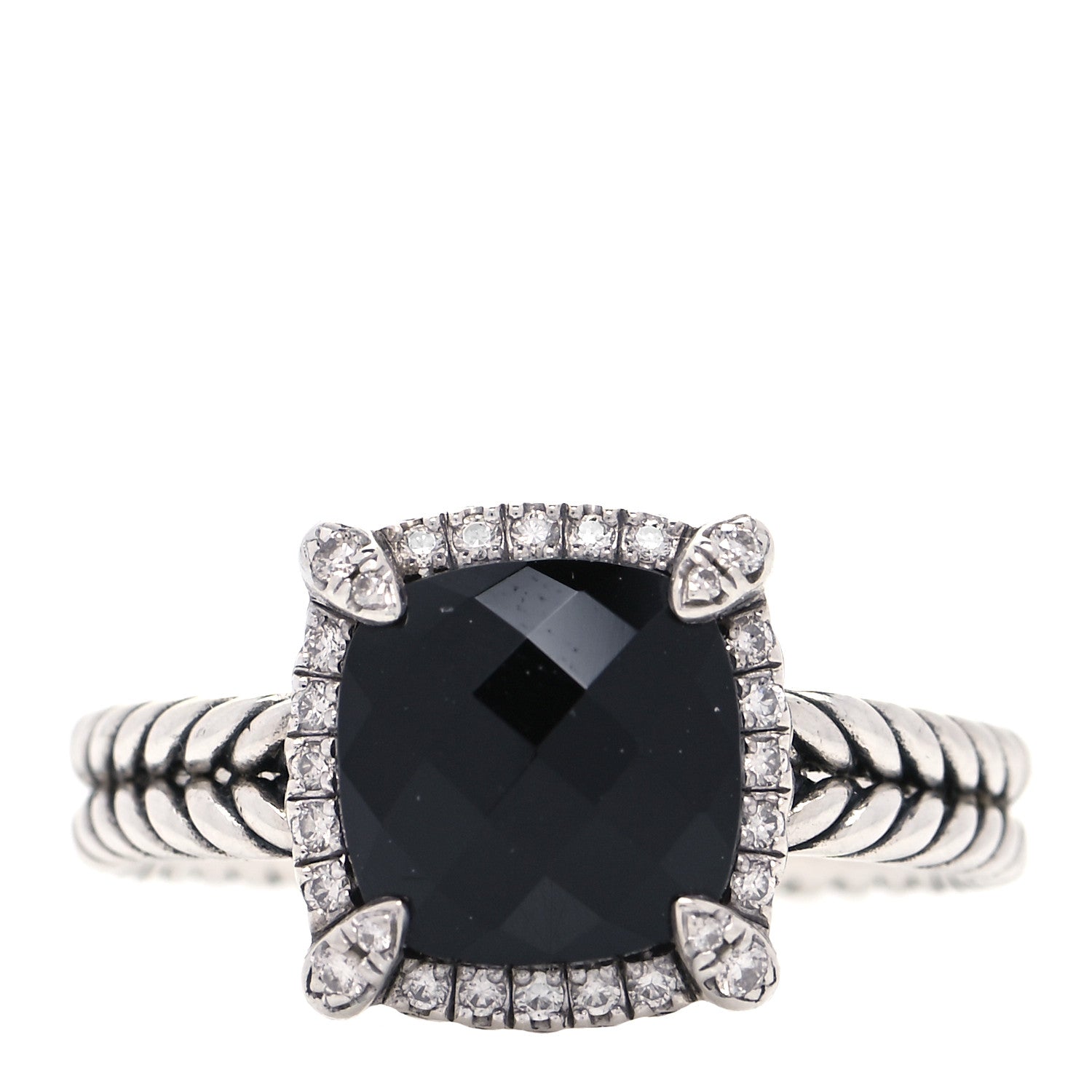 David Yurman Sterling Silver Diamond Black Onyx 9mm Chatelaine Pave Bezel Ring 57 8 1 of 5