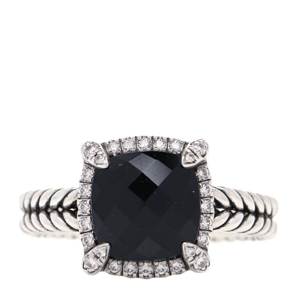 David Yurman Sterling Silver Diamond Black Onyx 9mm Chatelaine Pave Bezel Ring 57 8 1 of 5